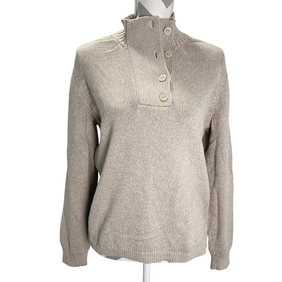 Woolrich Sweaters - Woolrich Womens Stony Valley Cotton Button Collar Tan Beige Sweater Medium